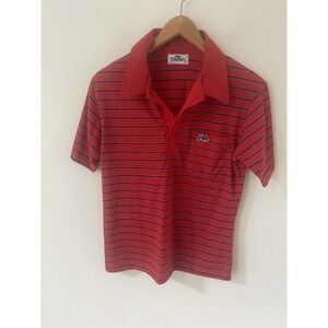 GARAN VTG MENS POLO NAVY STRIPE SHORT SLEEVE RED SHIRT MEDIUM